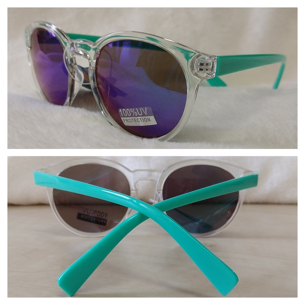Retro 80's UV 400 2 Tone Mirror Sunglasses Teal